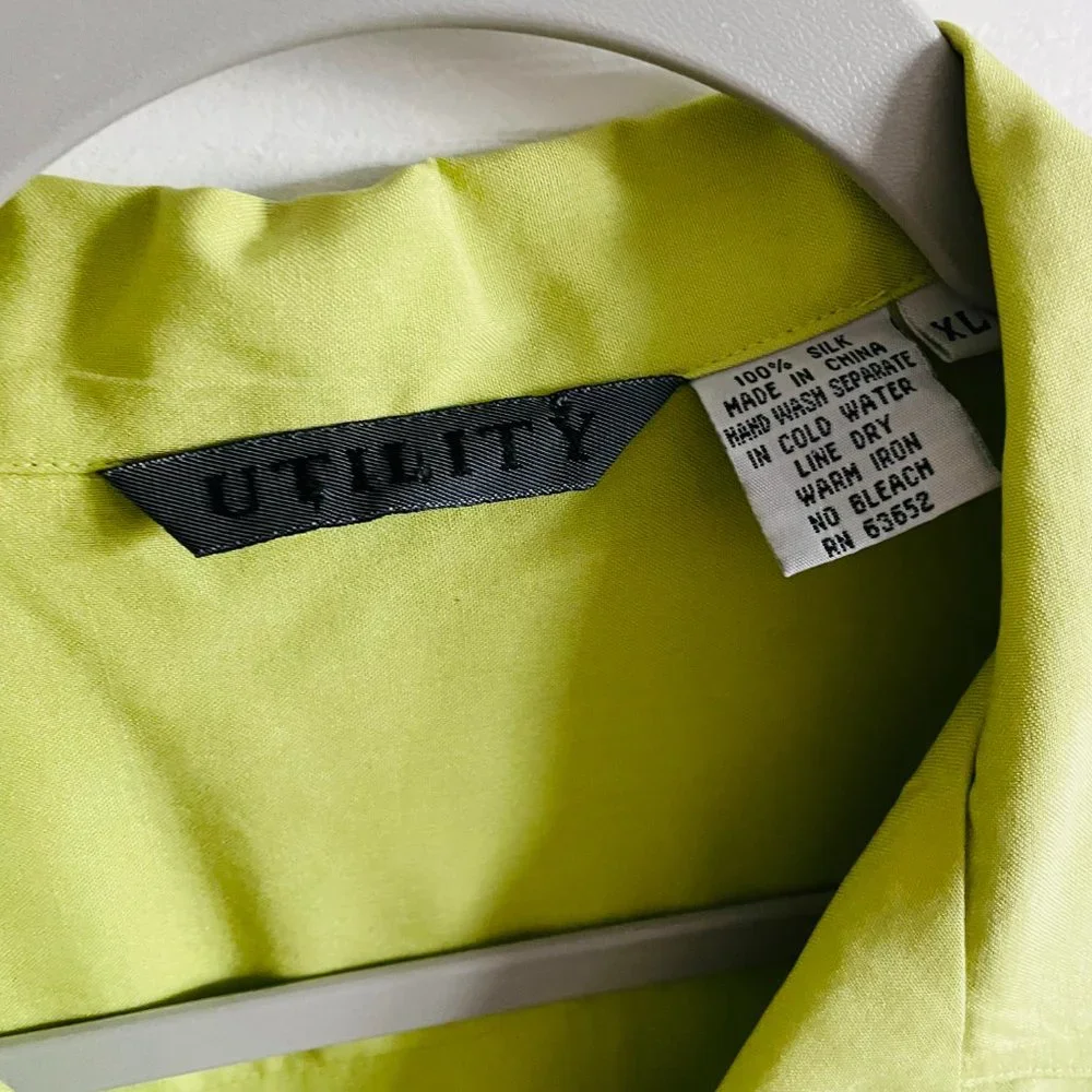 Utility Vintage Womens Silk Matcha Green Button Down Minimalist Shirt Size XL - Picture 4 of 6